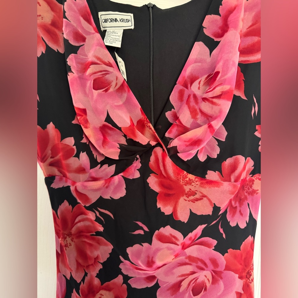 NWT Vintage California Krush Floral V Neck Cap Sleeve Dress Women's Size 12 - Picture 3 of 5